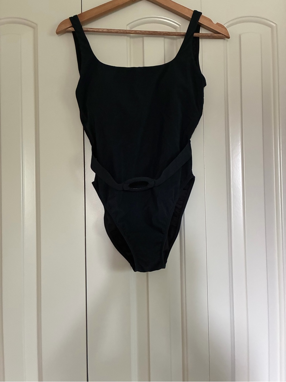 Classic Black Belted One-Piece Swimsuit